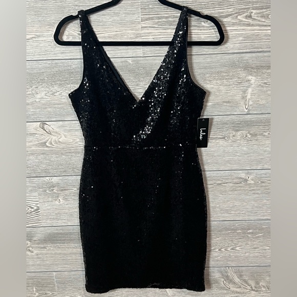 Lulus Black Sequin Bodycon Dress Size Small LBD Mini - Picture 3 of 9